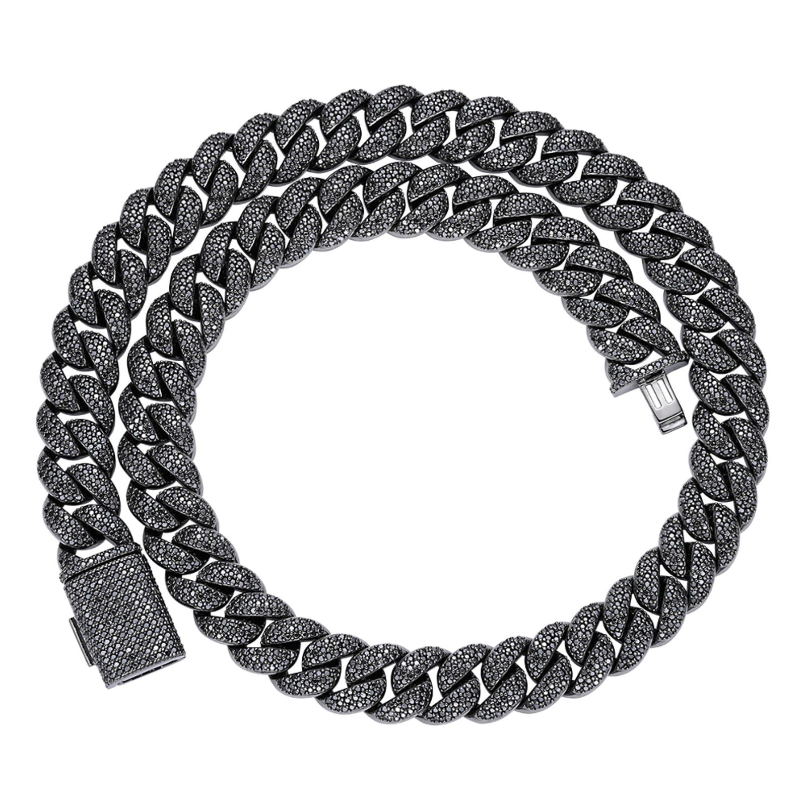 925 Silver 15mm Black Moissanite Miami Cuban 22 Inch Mens Necklace - Master of Bling